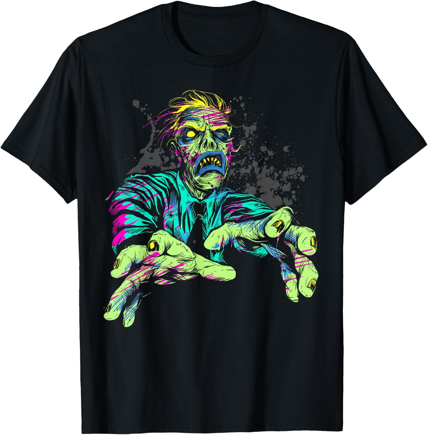 Halloween Neon Zombie Walk Splattered T-Shirt - T-Shirt | Black