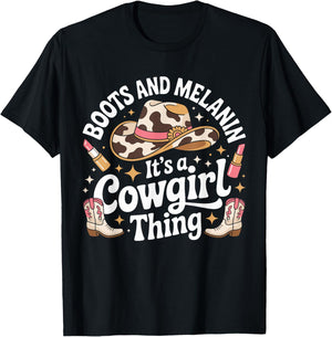 African American Western Country Texas Cowgirl Boots Melanin T-Shirt - T-Shirt | Black