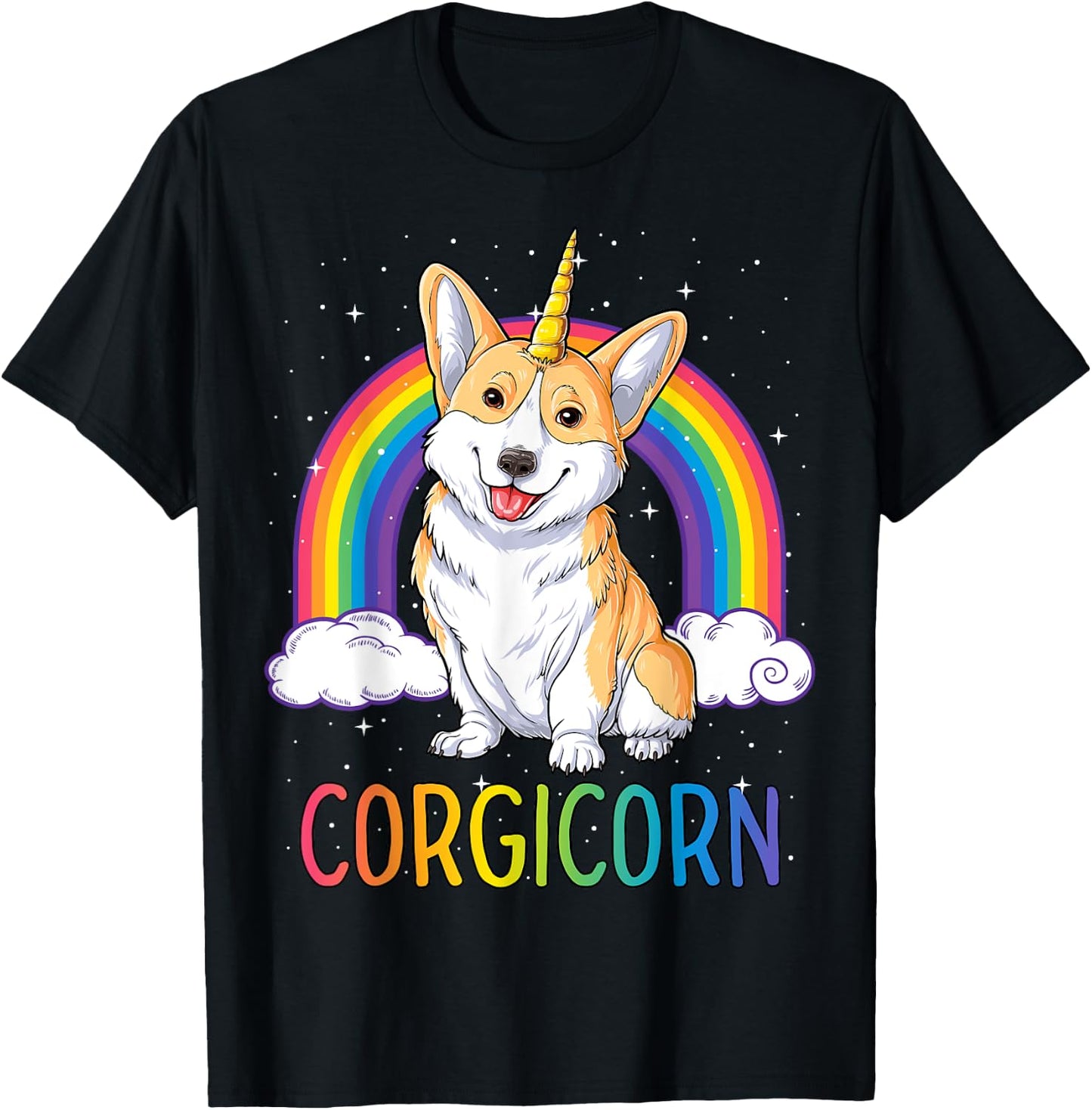 Corgicorn Corgi Unicorn T shirt Girls Space Galaxy Rainbow T-Shirt - T-Shirt | Black
