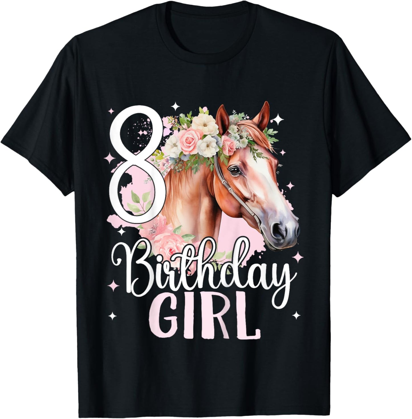 8th Birthday Horse 8 Years Eight Finally 8 Birthday Girl T-Shirt - T-Shirt | Black