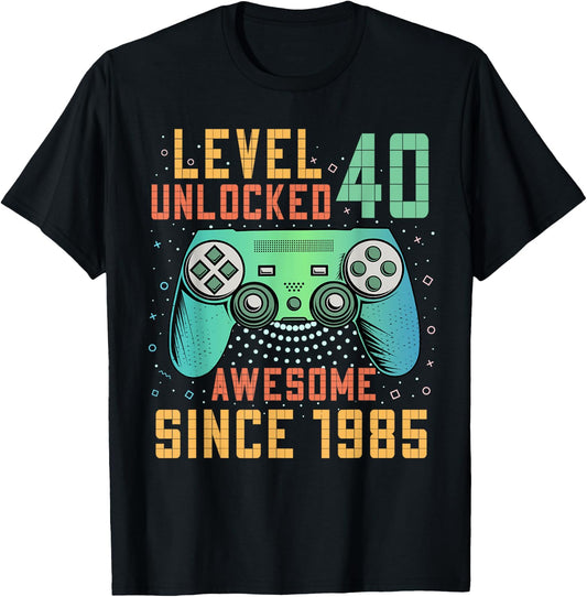 Level 40 Unlocked 40th Birthday 40 Year Old Man Gifts Gaming T-Shirt - T-Shirt | Black