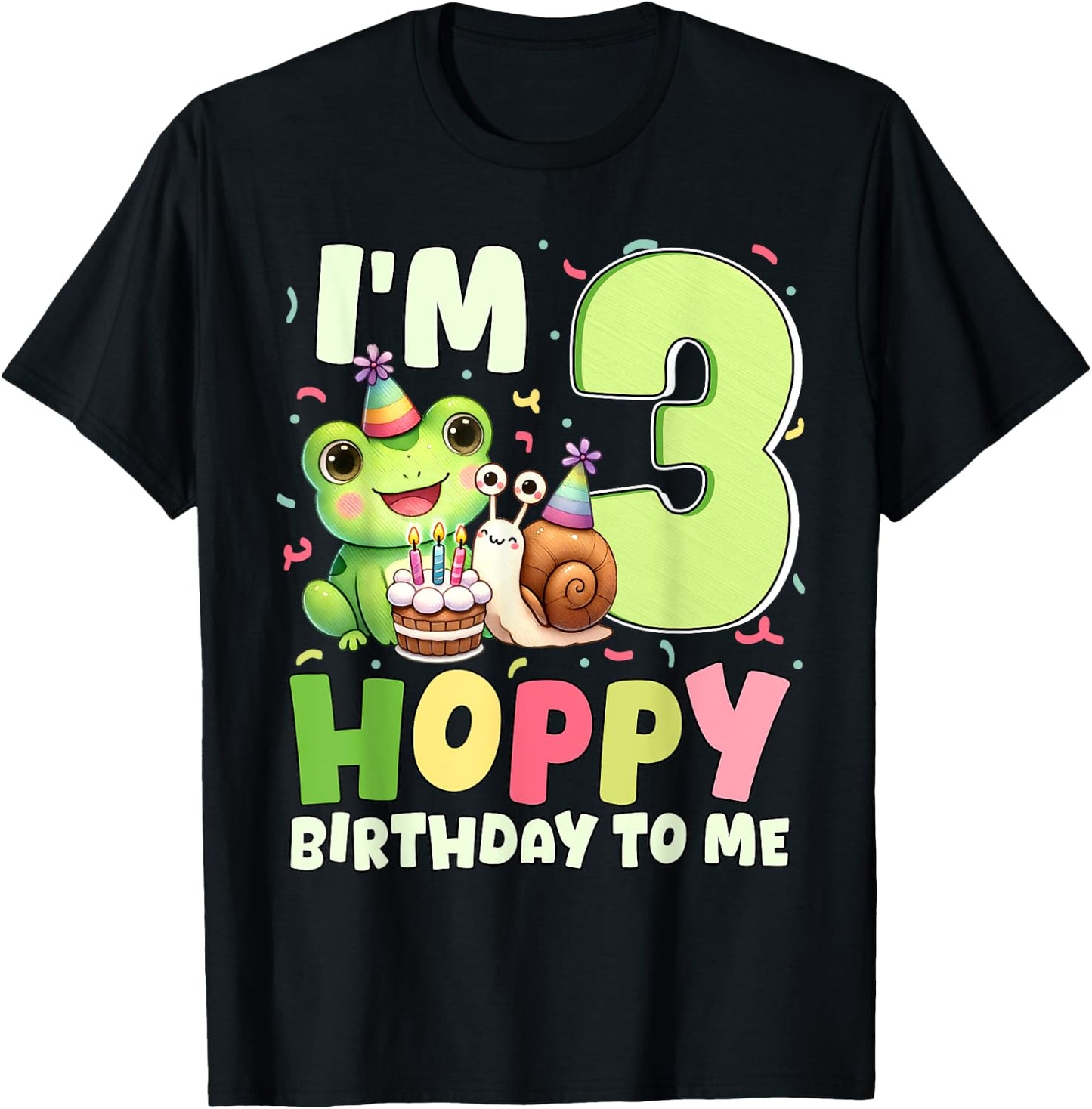 I'm 3 Hoppy Birthday To Me Funny Birthday Frog Themed Party T-Shirt - T-Shirt | Black