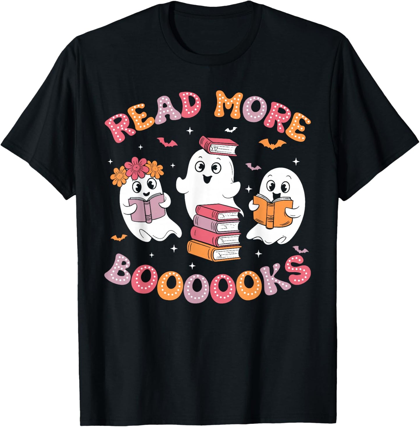 Cute Ghost Book Read More Books Funny Teachers Halloween T-Shirt - T-Shirt | Black