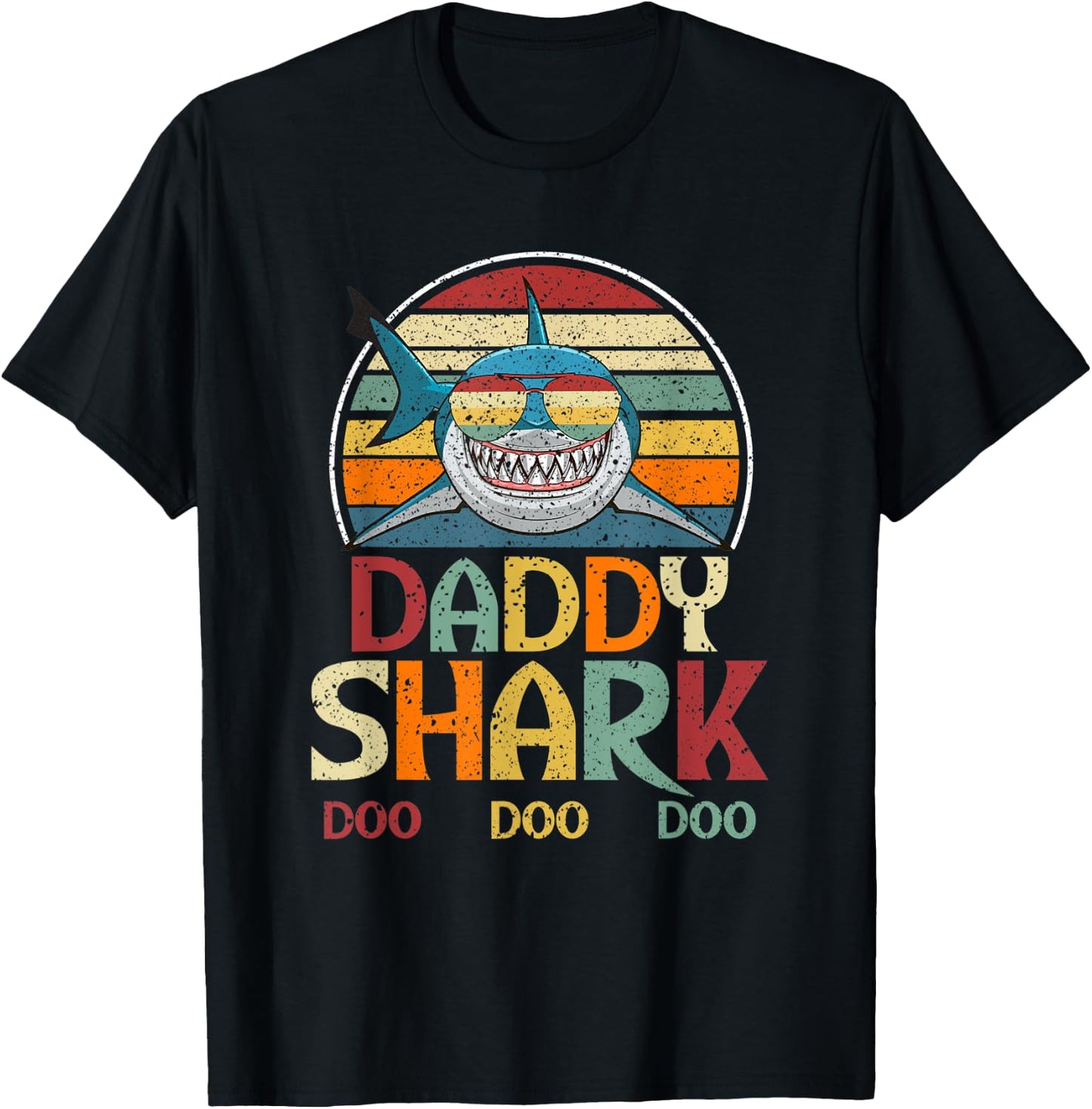 Retro Vintage Daddy Shark Gift T-Shirt - T-Shirt | Black