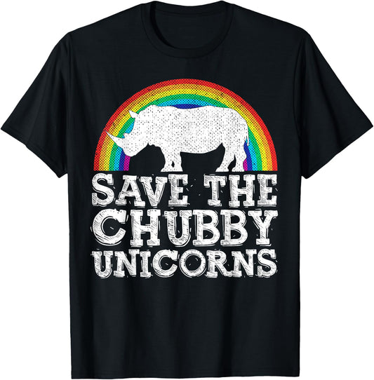 SAVE THE CHUBBY UNICORNS Rainbow Rhino Rhinoceros T-Shirt - T-Shirt | Black