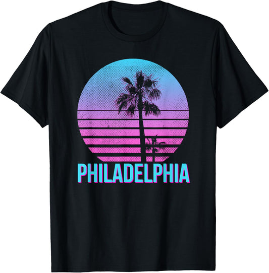 Philadelphia Vintage Retro Palm Tree Funny T-Shirt - T-Shirt | Black