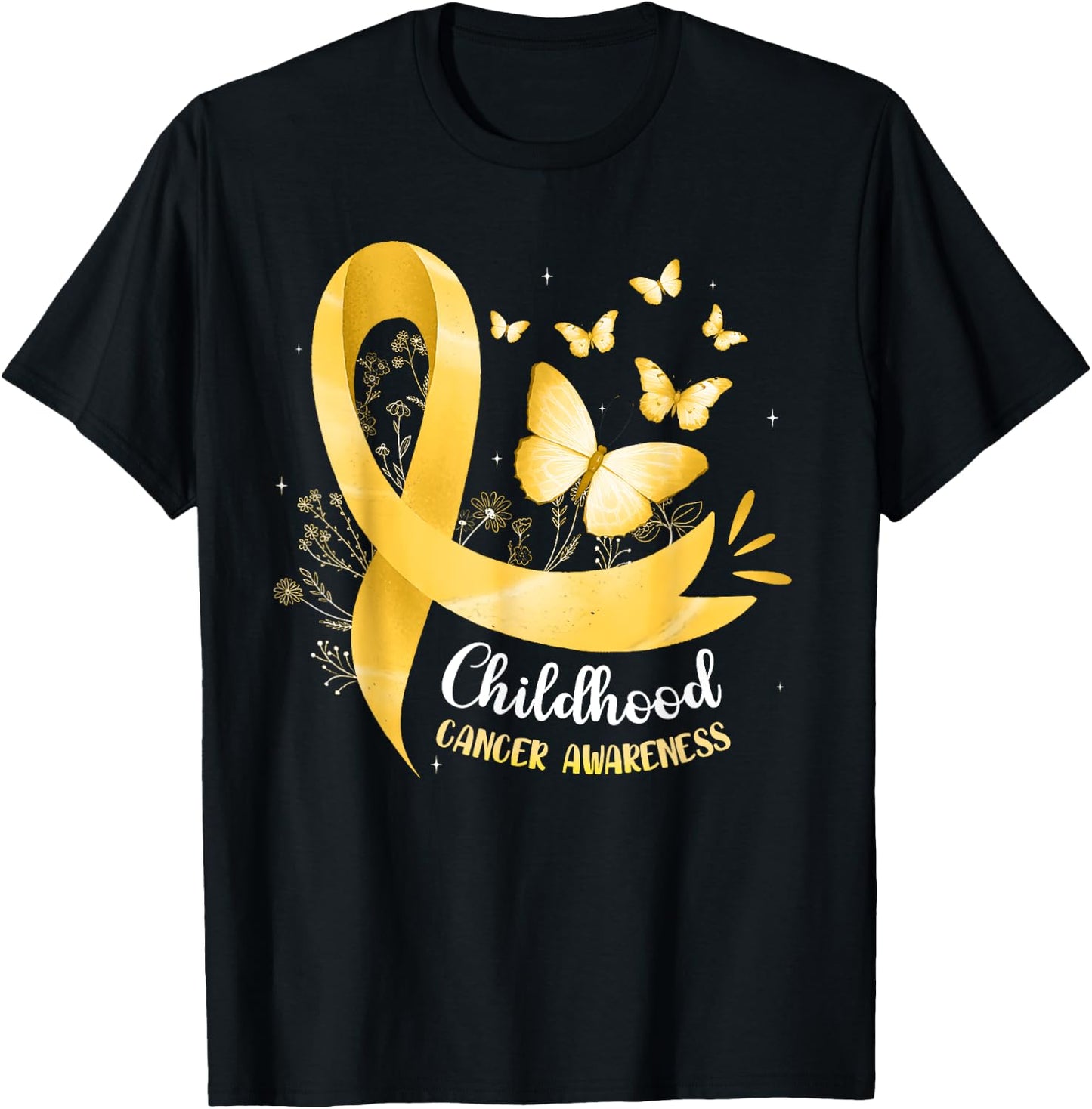 Gold Ribbon Childhood Cancer Awareness Girls Kids Women T-Shirt - T-Shirt | Black