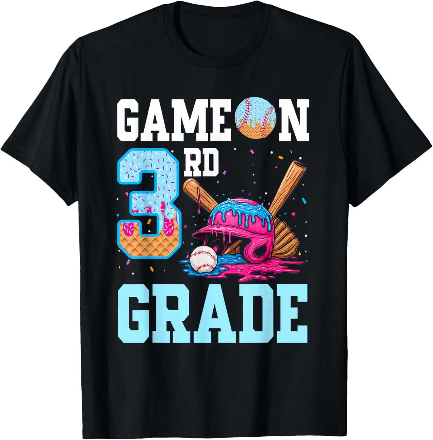 3rd Grade Back to School Baseball Drip Ice Cream Game On Kid T-Shirt - T-Shirt | Black