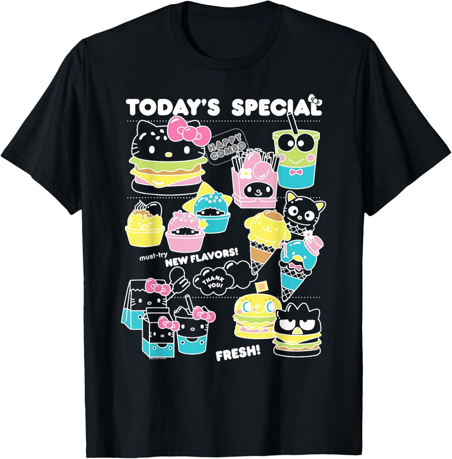 Hello Sanrio Kawaii Burger Shop Foodie Menu Shirt T-Shirt - T-Shirt | Black