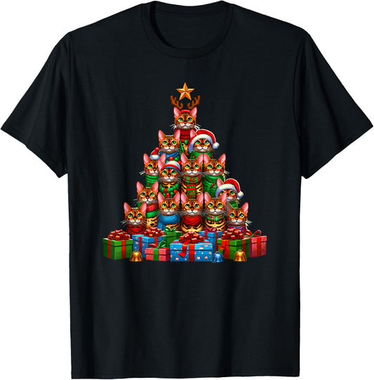Christmas Tree Bengal Cat Men Women Kids T-Shirt - T-Shirt | Black