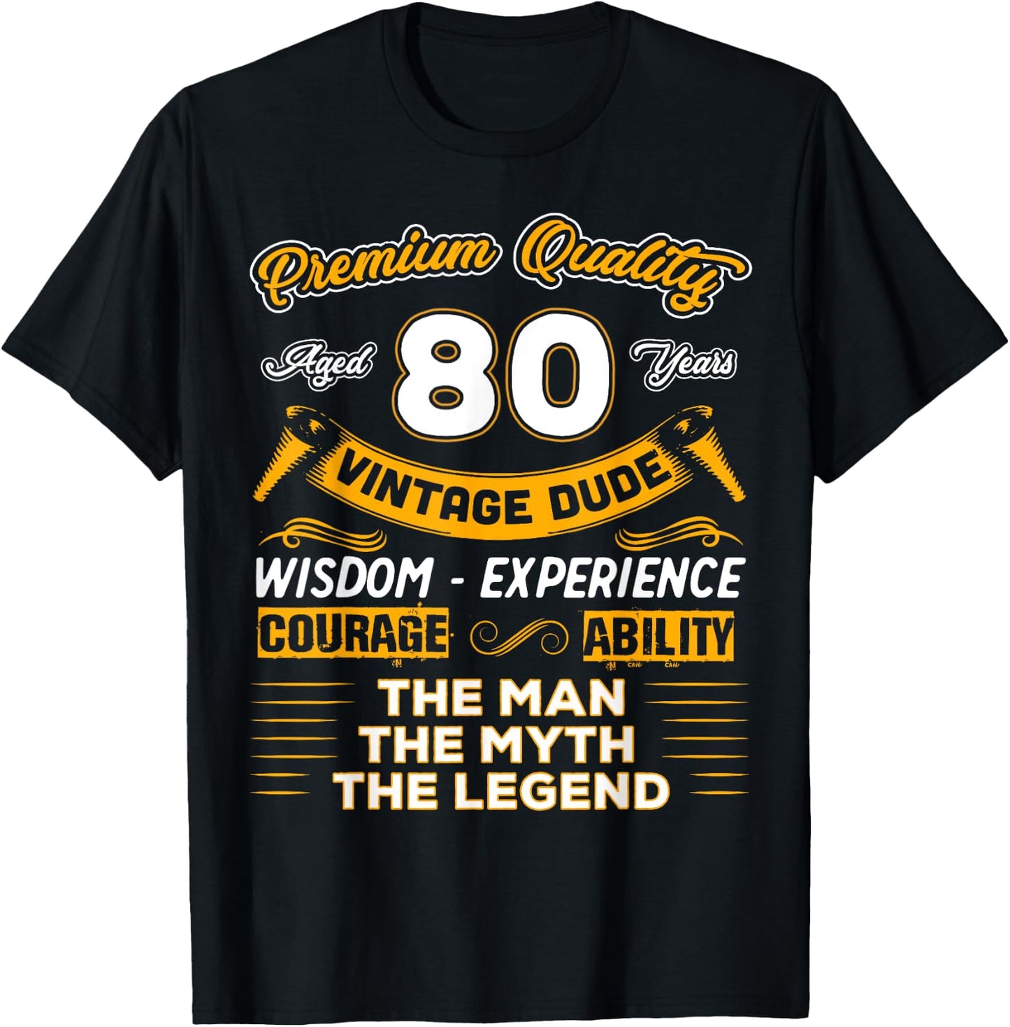 Vintage The Man Myth Legend 80 Yrs 80th Birthday Shirt T-Shirt - T-Shirt | Black
