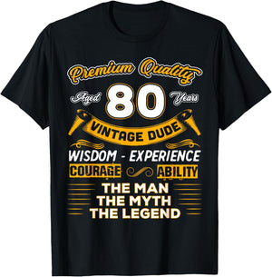 Vintage The Man Myth Legend 80 Yrs 80th Birthday Shirt T-Shirt - T-Shirt | Black