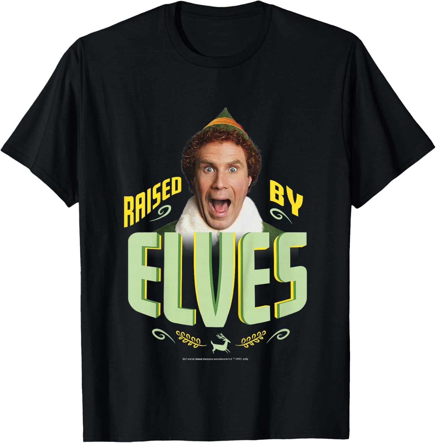 Kids Elf Buddy Raised By Elves Screaming Portrait T-Shirt - T-Shirt | Black