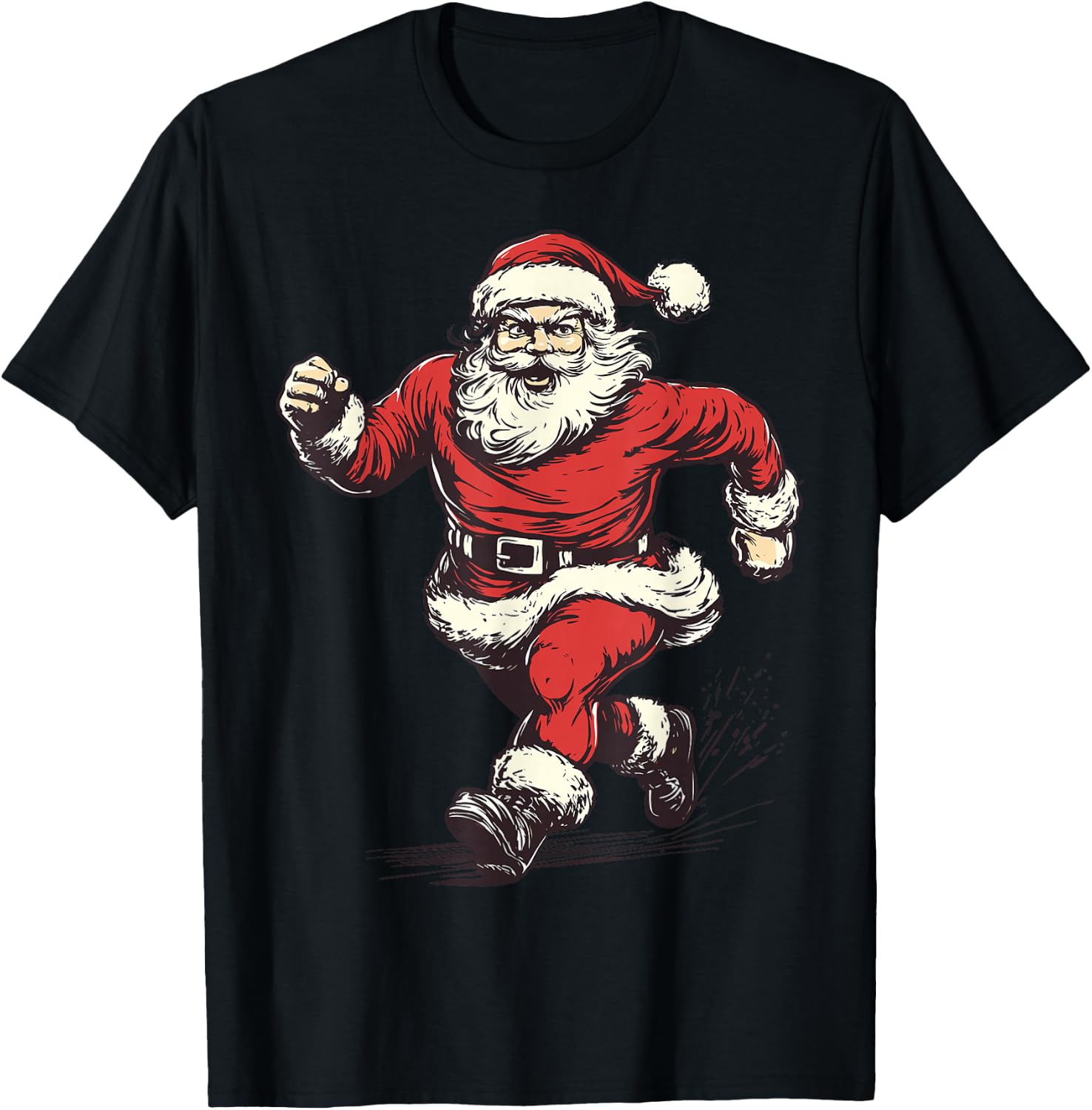 Santa Running Funny Cross Country Runner Christmas Pajama T-Shirt - T-Shirt | Black