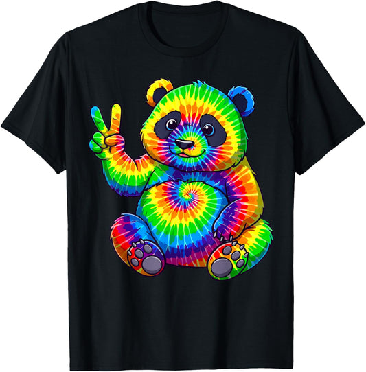 Tie-Dye Panda Peace Sign Hippie T-Shirt - T-Shirt | Black