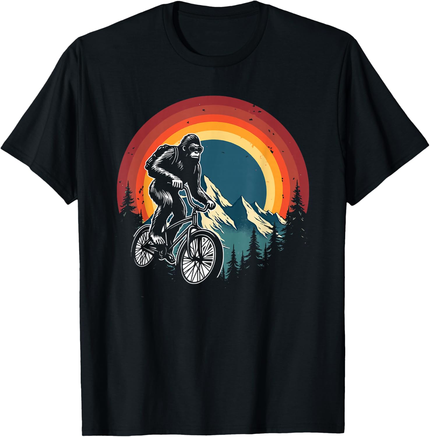 Bigfoot Riding Bicycle Vintage Mountain Biking Bigfoot Biker T-Shirt - T-Shirt | Black