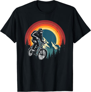 Bigfoot Riding Bicycle Vintage Mountain Biking Bigfoot Biker T-Shirt - T-Shirt | Black