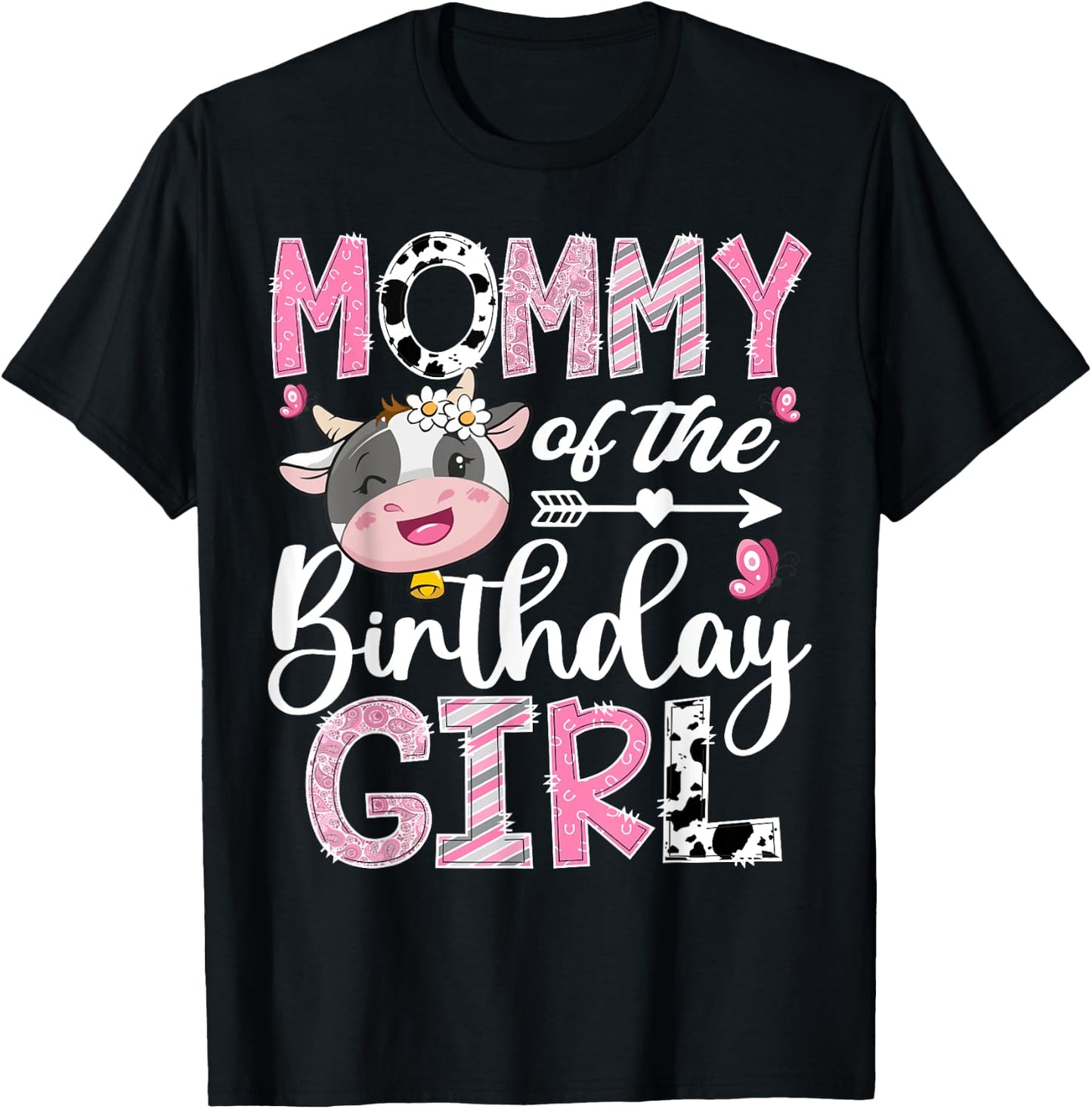 Mommy Of The Birthday Girl Pink Farm Cow 1St Birthday T-Shirt - T-Shirt | Black