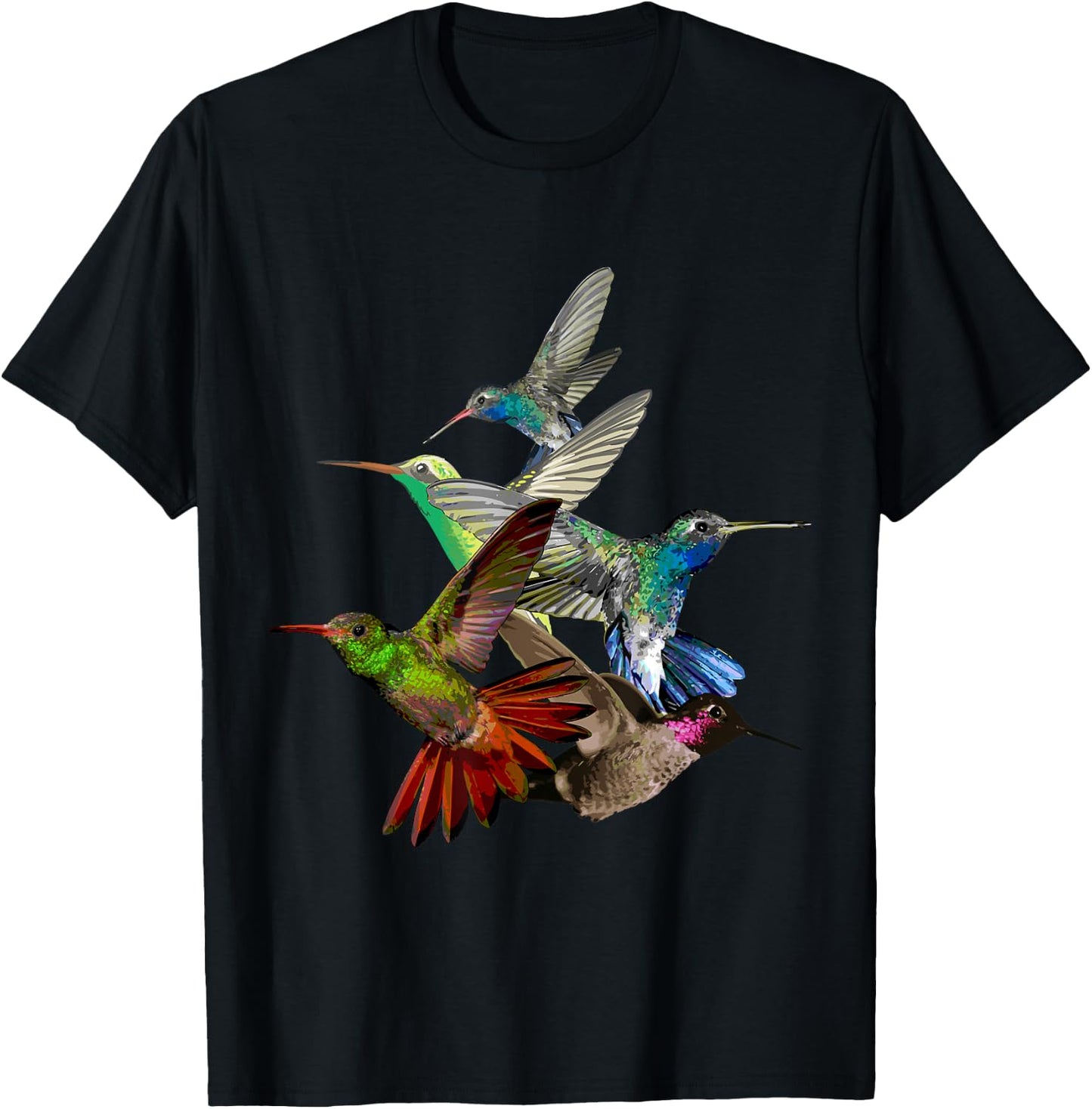 Hummingbird in Flight Bird Lovers Tropical Bird T-Shirt - T-Shirt | Black