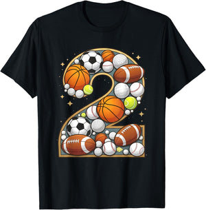 Born 2 Ball Second Birthday Sports Theme Two Year Old Boy T-Shirt - T-Shirt | Black