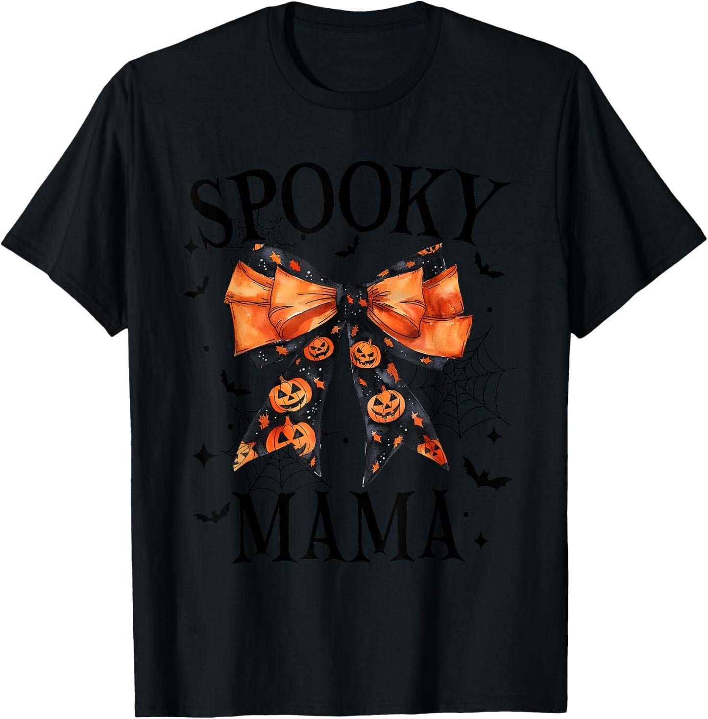 Spooky Mama Coquette Bow Pumpkin Funny Halloween T-Shirt - T-Shirt | Black