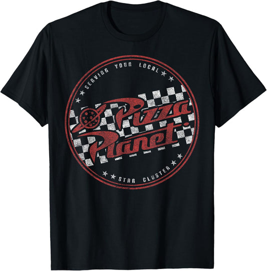 Disney Pixar Toy Story Pizza Planet Checkered Logo T-Shirt - T-Shirt | Black