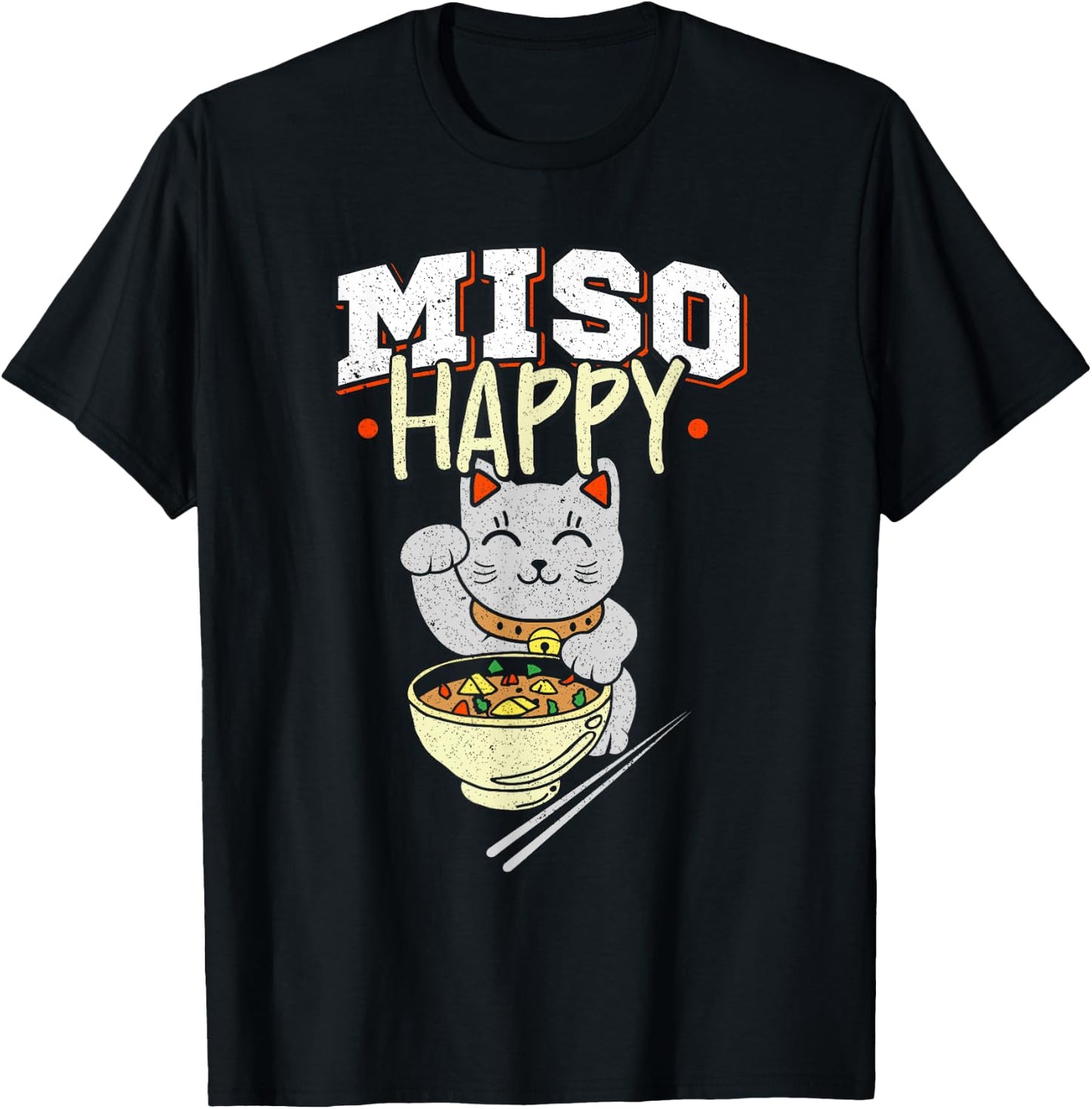 Miso Happy - Japanese Food & Cat Lover Pun T-Shirt - T-Shirt | Black
