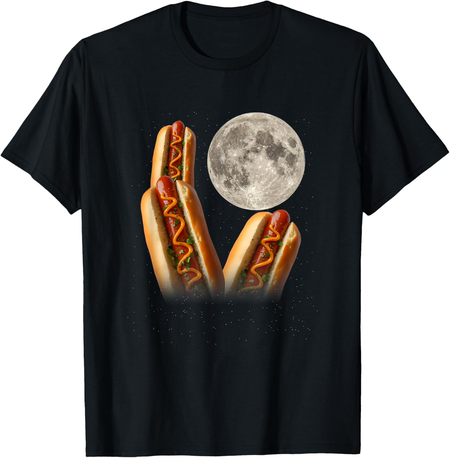 Three Howling Glizzy Moon Funny Meme 3 Howling Hotdogs T-Shirt - T-Shirt | Black