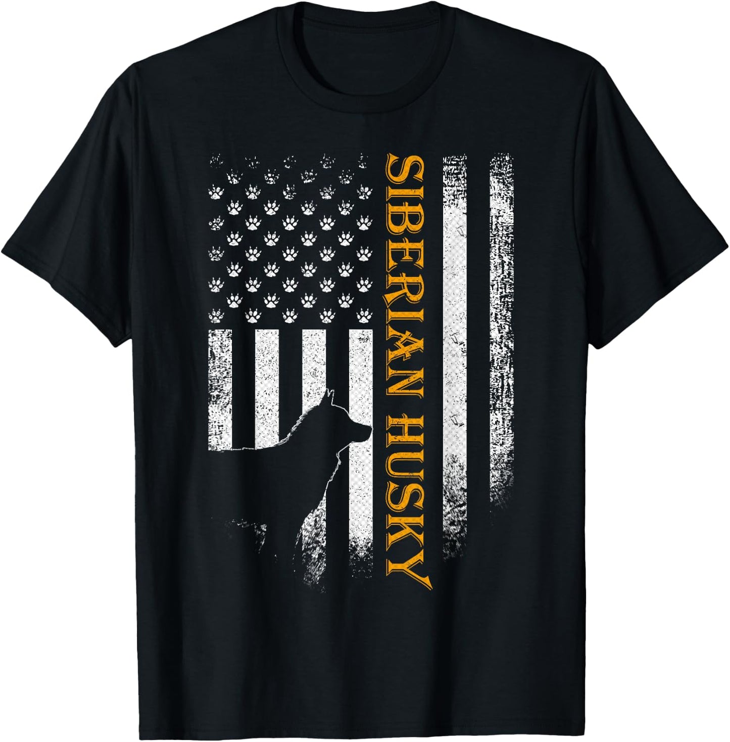 Vintage USA Siberian Husky Dog Silhouette American Flag T-Shirt - T-Shirt | Black