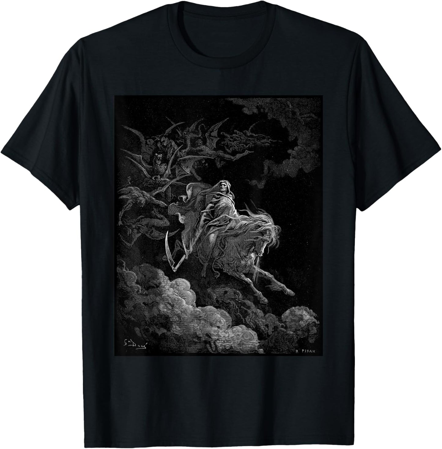 Gustave Dore - Death on the Pale Horse Art Print T Shirt T-Shirt - T-Shirt | Black