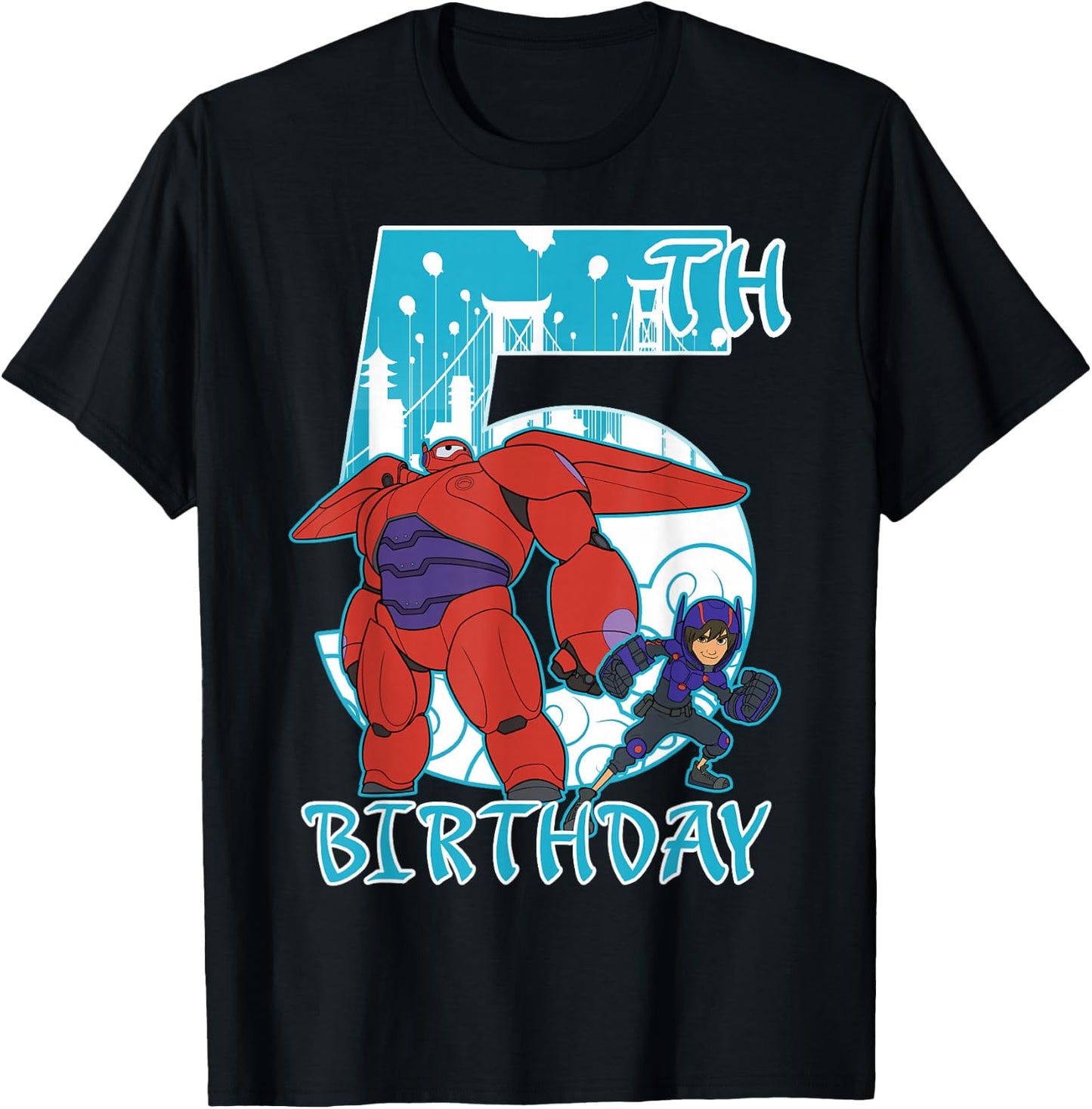 Disney Big Hero 6 Baymax Hiro 5th Birthday Graphic T-Shirt - T-Shirt | Black