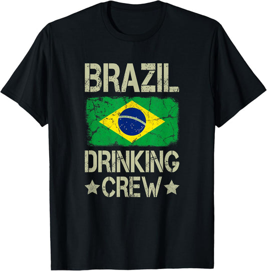 Brazil Drinking Crew Brazilian Flag Funny Matching Drinking T-Shirt - T-Shirt | Black