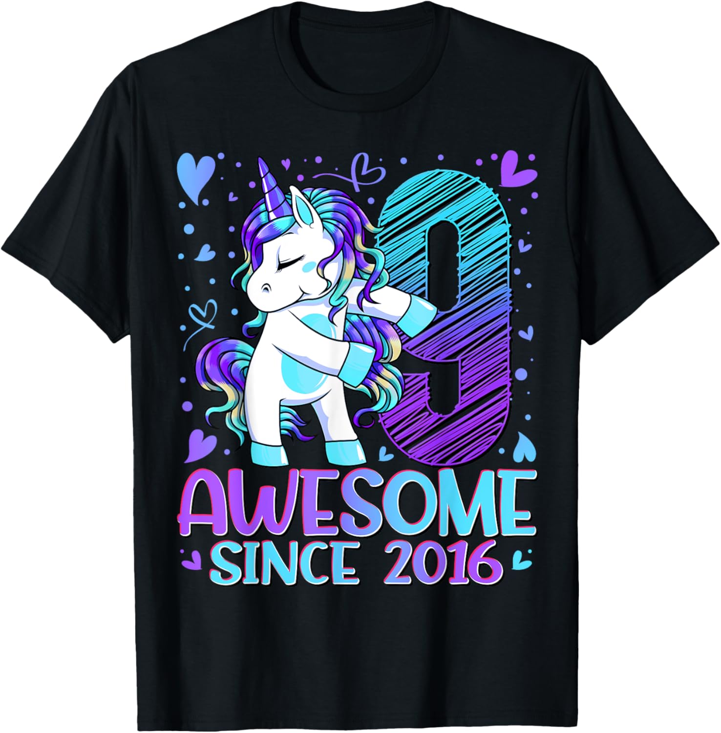 9 Year Old Unicorn Gifts For Girls 9th Birthday Girl Party T-Shirt - T-Shirt | Black