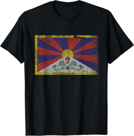 Vintage Flag of Tibet Tibetan Vintage Distressed Men Women T-Shirt - T-Shirt | Black