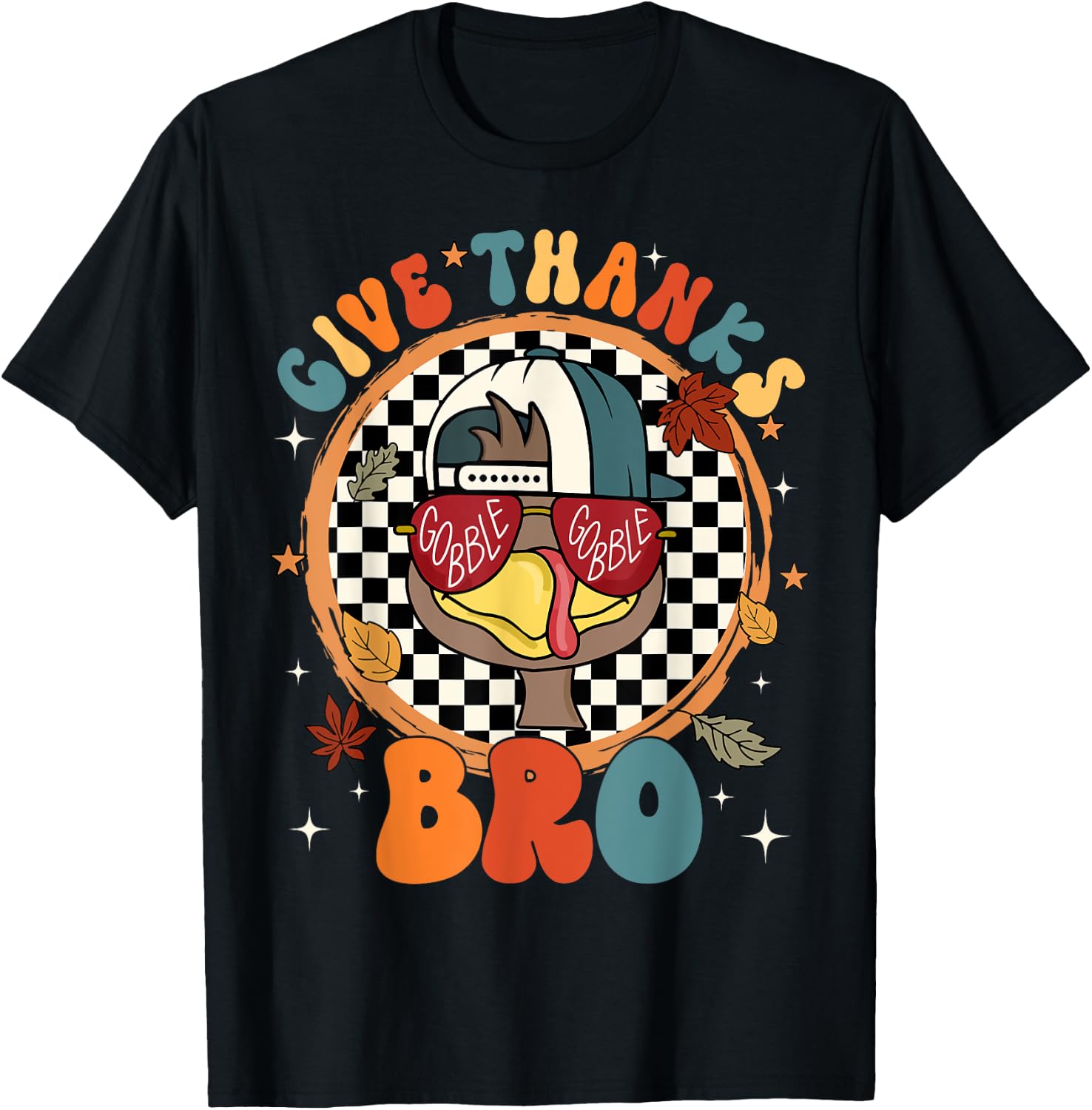 Give Thanks Bro Cute Turkey Thankful Thanksgiving Boys T-Shirt - T-Shirt | Black