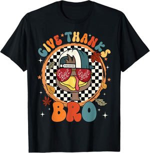 Give Thanks Bro Cute Turkey Thankful Thanksgiving Boys T-Shirt - T-Shirt | Black