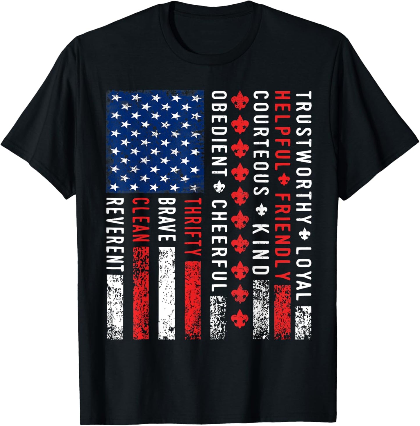 American Flag Vintage Style Outdoors Scouting Law T-Shirt - T-Shirt | Black