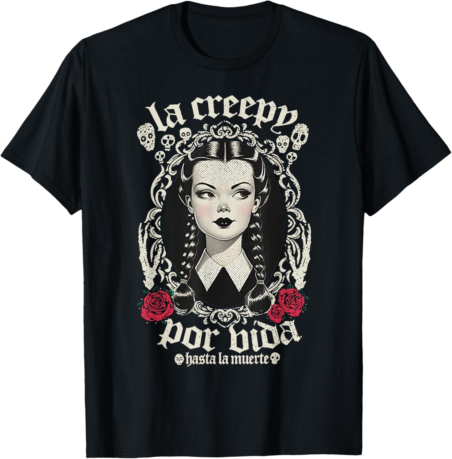 La Creepy Por Vida Goth - -Adults, Black, Small, Short Sleeve, Gothic Mexico Pride T-Shirt - T-Shirt | Black