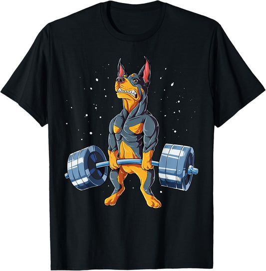 Doberman Weightlifting Funny Deadlift Men Fitness Gym Gifts T-Shirt - T-Shirt | Black