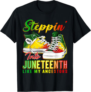 Steppin Into Juneteenth Like My Ancestors Sneakers Men Boys T-Shirt - T-Shirt | Black