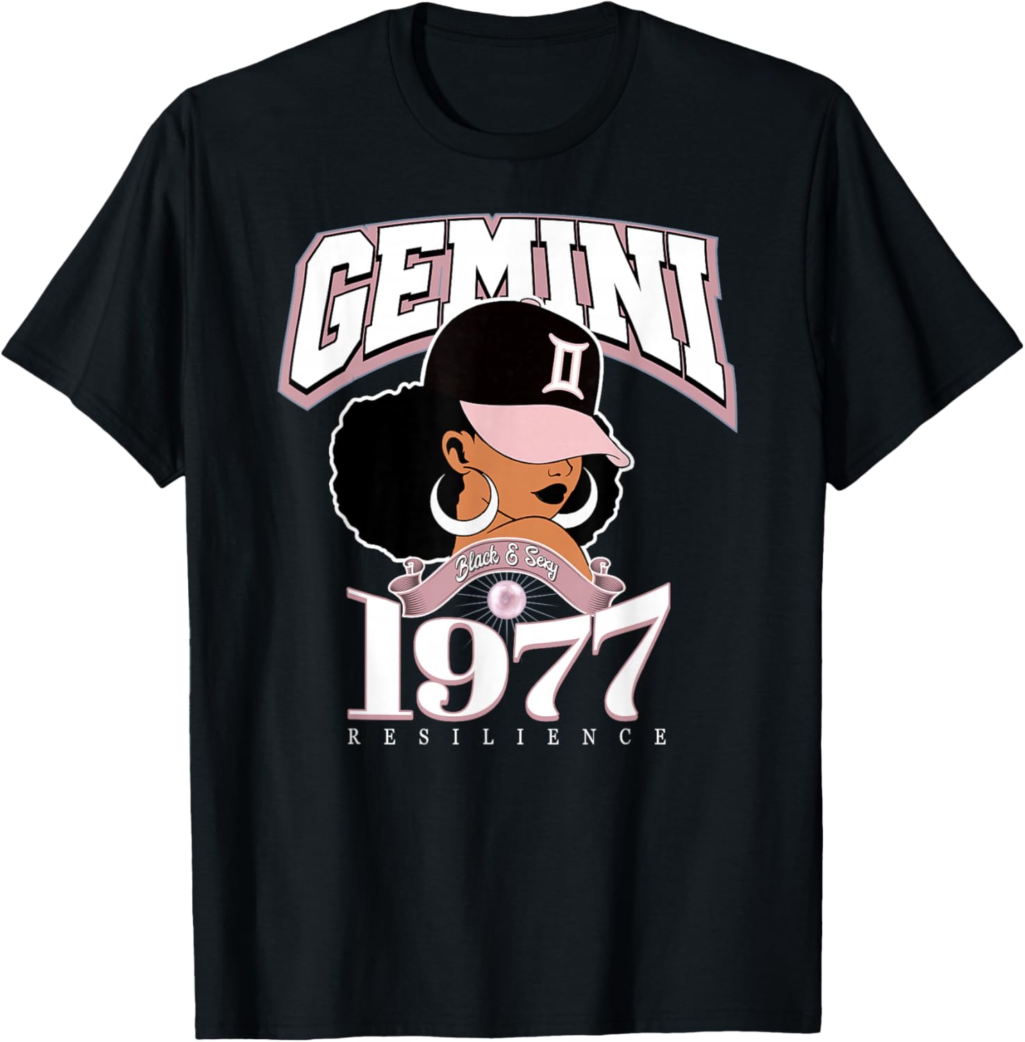 Gemini 1977 Afro Queen Zodiac Birthday Gifts T-Shirt - T-Shirt | Black