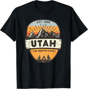 Utah The Beehive State, Vintage Retro Mountain, Camping T-Shirt - T-Shirt | Black