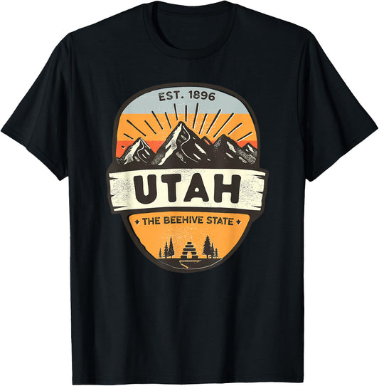 Utah The Beehive State, Vintage Retro Mountain, Camping T-Shirt - T-Shirt | Black