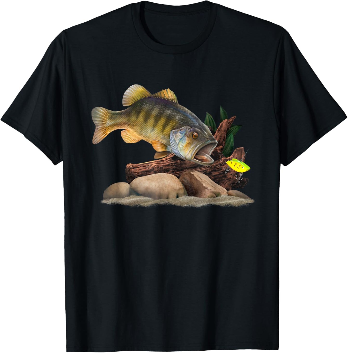 Largemouth Bass And Fishing Lure Fisherman T-Shirt - T-Shirt | Black