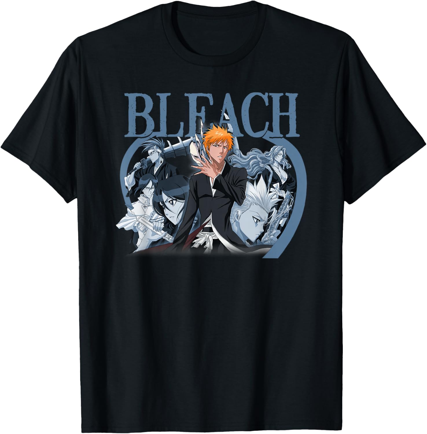 Bleach Ichigo with Blue Toned Group Color Anime T-Shirt - T-Shirt | Black
