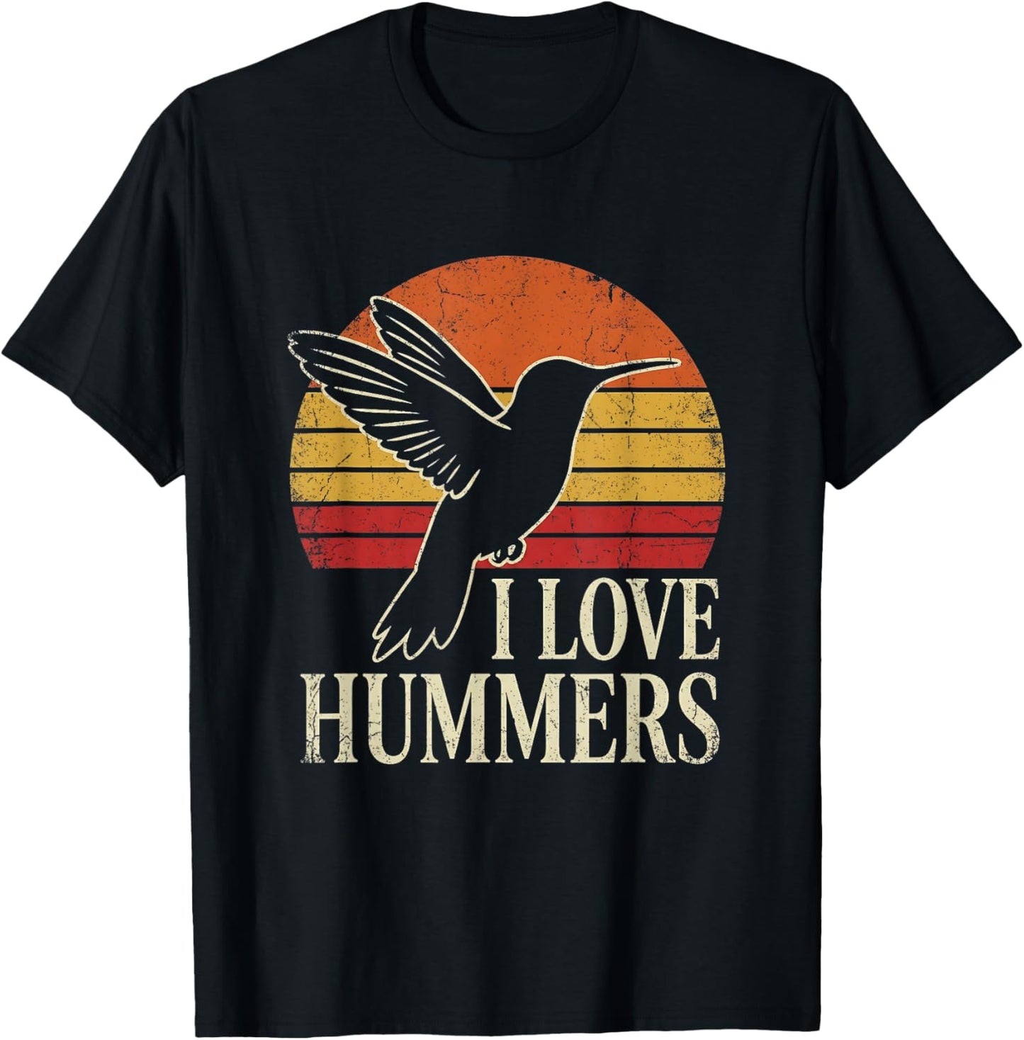 Funny Humor Vintage Sunset Retro Colibri I Love Hummers Bird T-Shirt - T-Shirt | Black