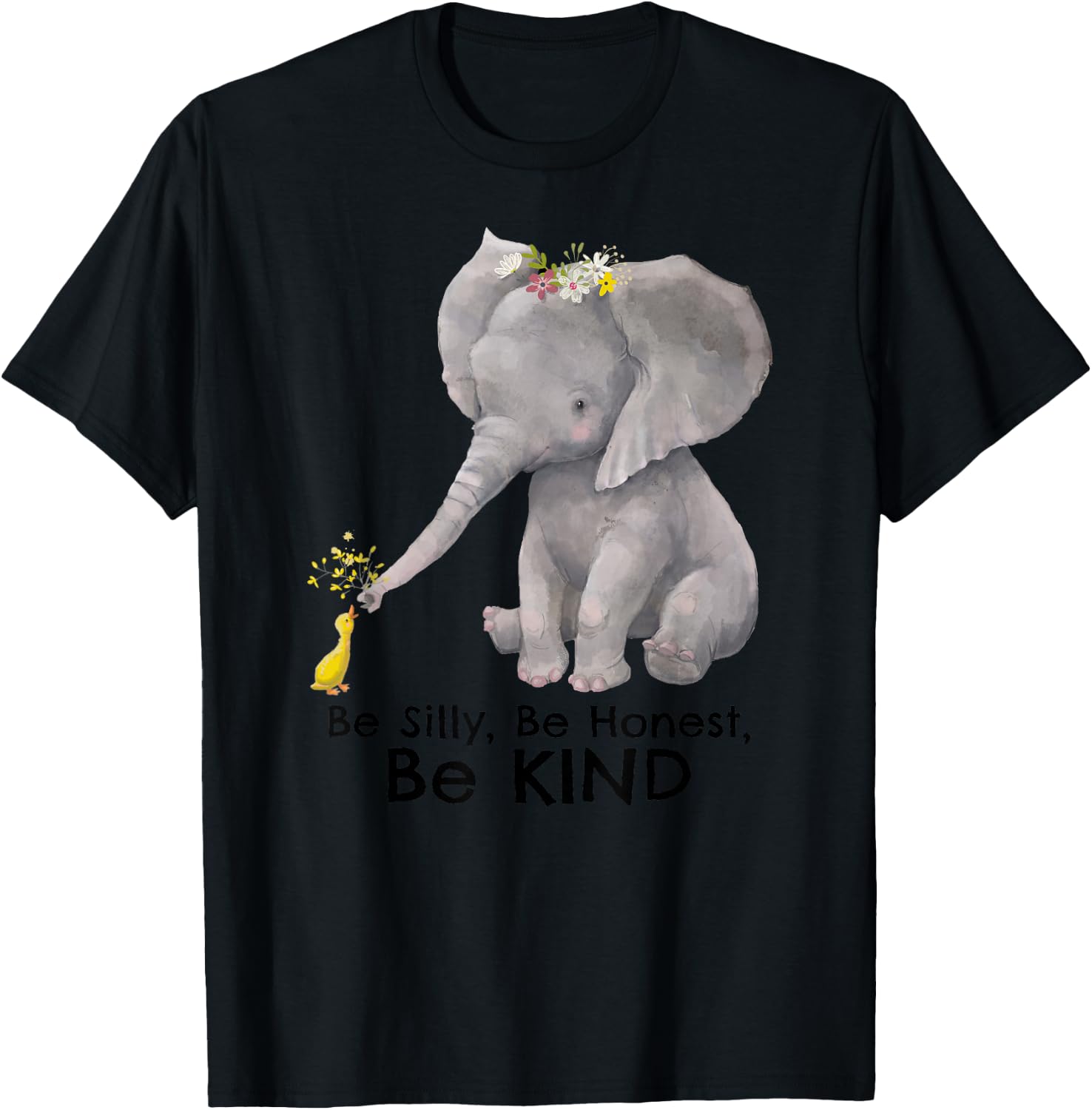 Cute Elephant Duck Motivational Kindness Positive Message T-Shirt - T-Shirt | Black