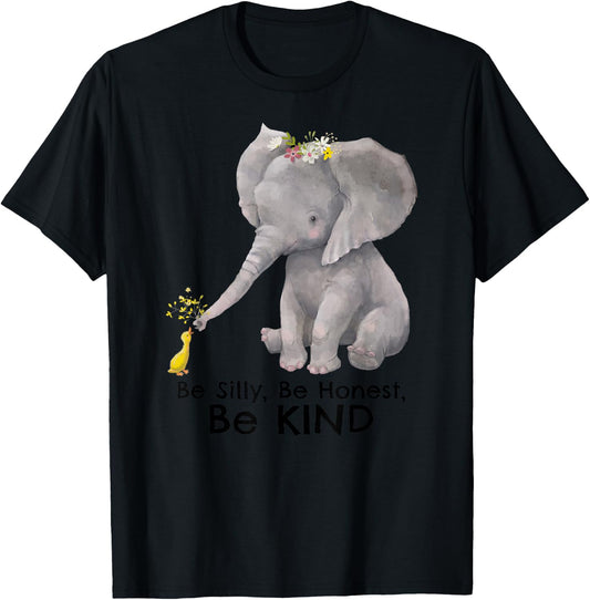Cute Elephant Duck Motivational Kindness Positive Message T-Shirt - T-Shirt | Black