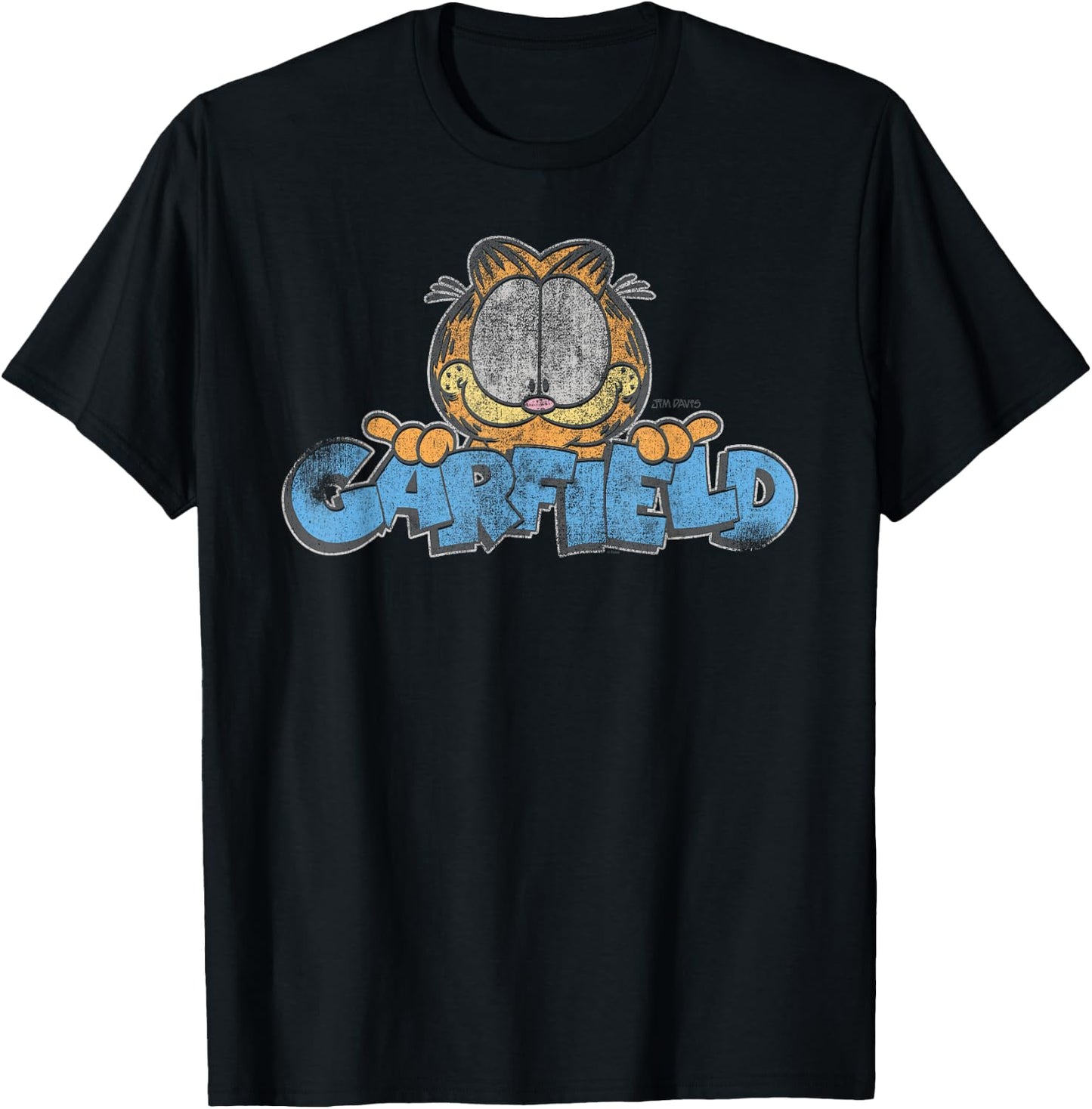 Garfield Distressed Garfield Face with Logo Cartoon Cat T-Shirt - T-Shirt | Black