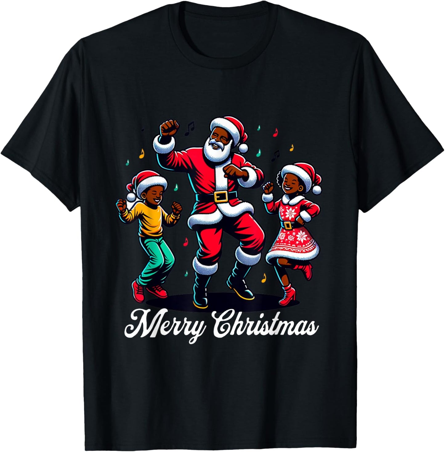 African American Christmas Family Santa Merry Christmas T-Shirt - T-Shirt | Black